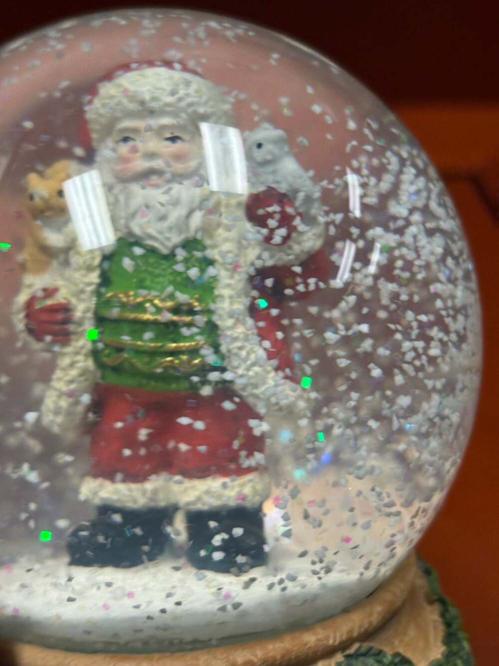 Vintage Christmas Santa Claus Snow Globe With Forest Animals
